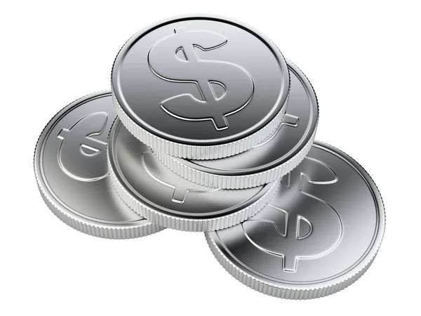 Stack of silver coins isolated on white — Stock Photo, Image