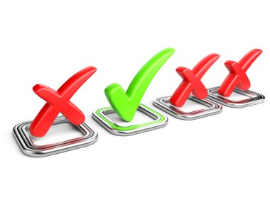 Liste yeşil ve kırmızı onay işareti ile kontrol
