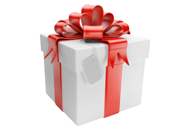 Gift box with blank gift tag — Stock Photo, Image