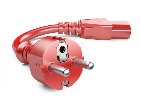 Red power plug and electric cable — Stock Photo, Image