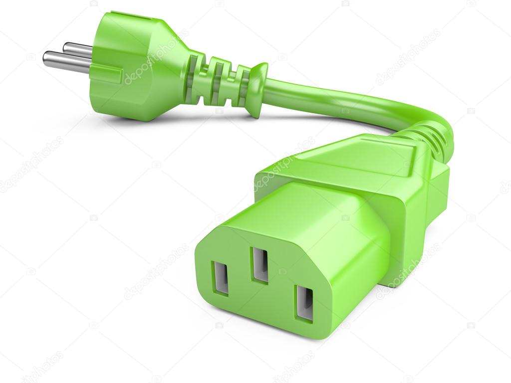 Green power plug and electric cables. Eco concept