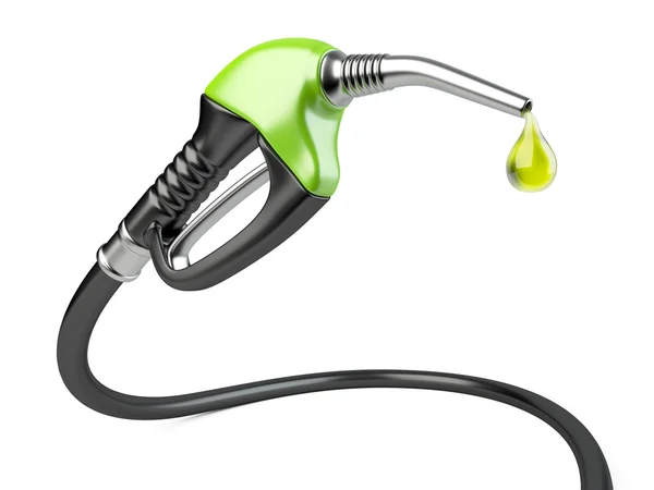 Groene brandstof pomp mondstuk met een daling van de olie. — Stockfoto