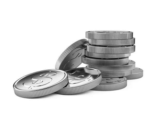 Stack of silver coins isolated on white — Stock Photo, Image