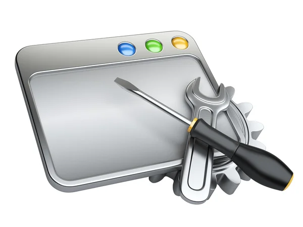 Dialog window with gear wheel and screwdriver — Stock Photo, Image