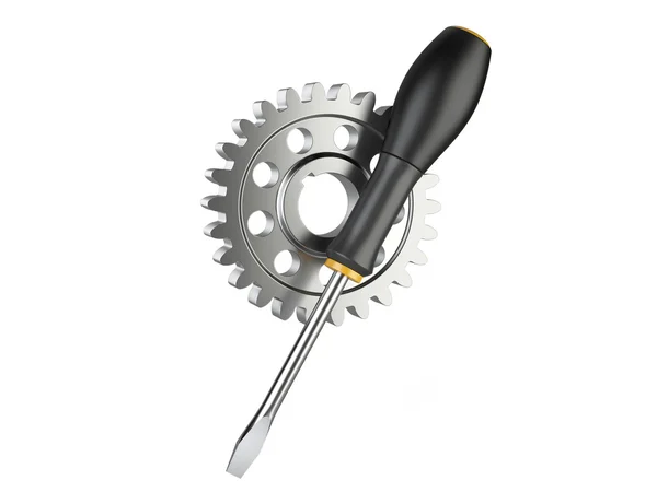Settings icon with big gear wheel and screwdriver — Stock Photo, Image