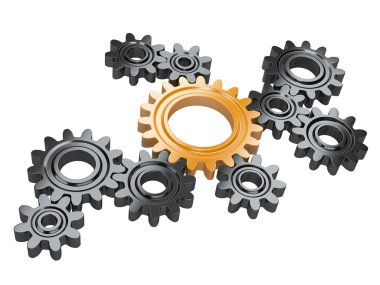 Siyah dişli ve bir portakal. Takım çalışması ve liderlik kavramı.