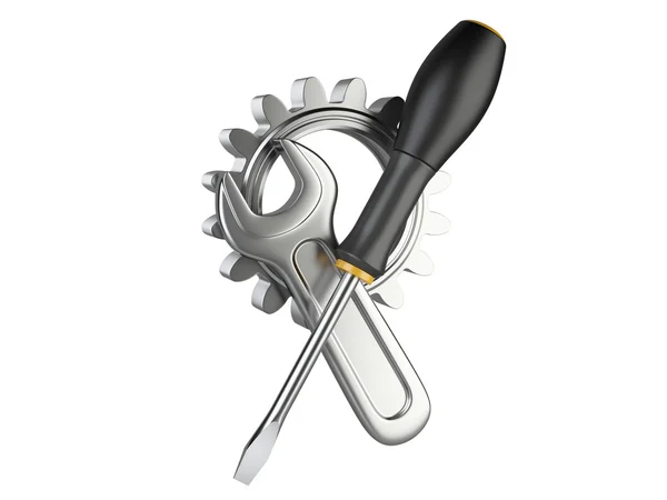 Settings icon with gear wheel, wrench, and screwdriver — Stock Photo, Image