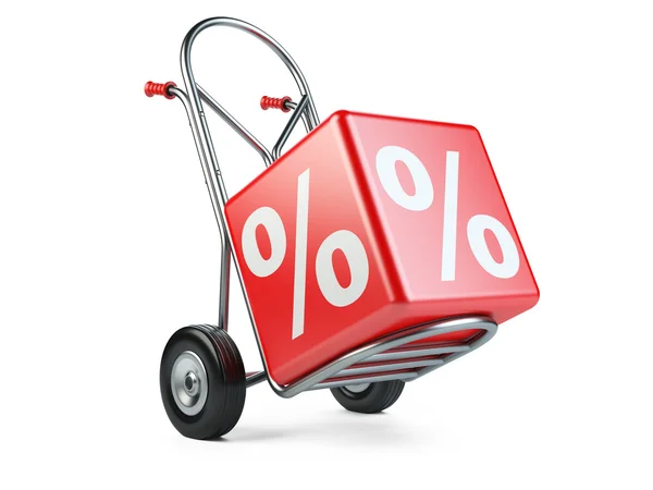 Concept of discount. Hand truck with percent symbol — Stock Photo, Image