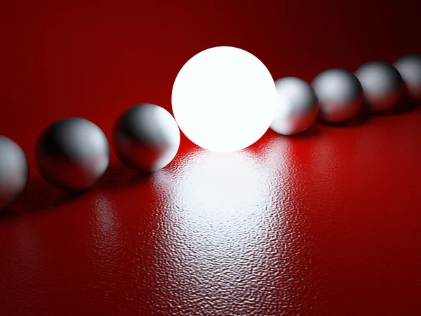 行に明るく光る球。リーダーシップの概念 — ストック写真