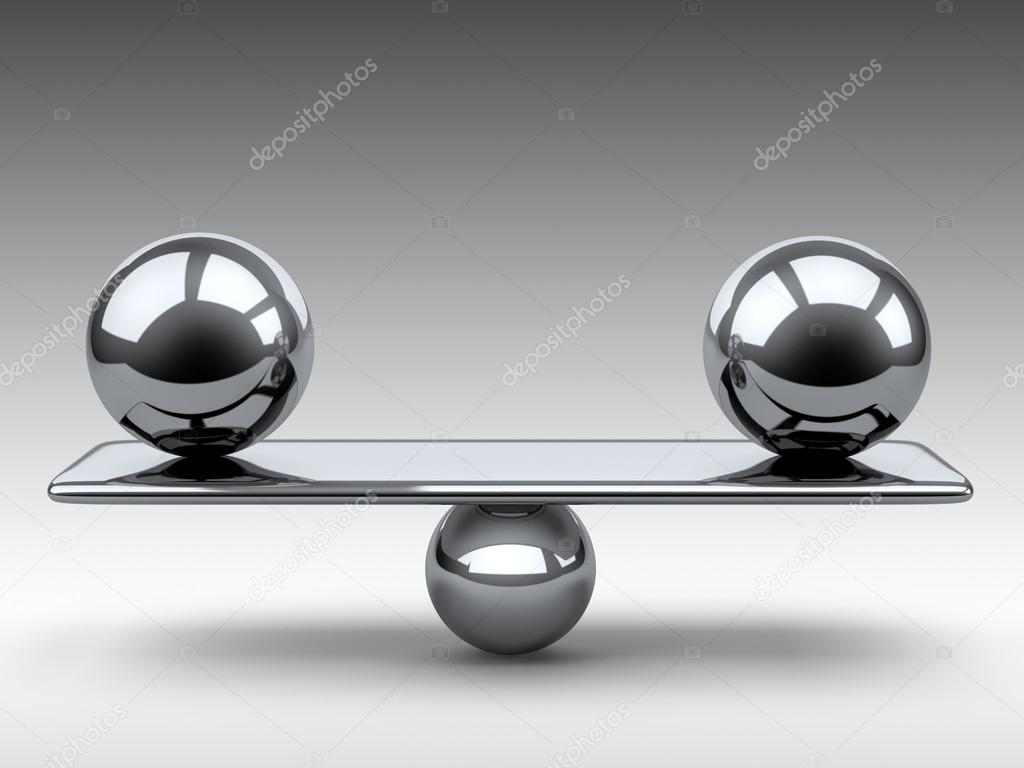 Balance between two large metallic spheres.
