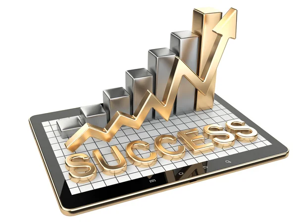 Gold graph and chart on tablet pc - Success concept. — Stok fotoğraf