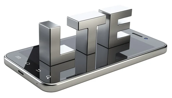 Lte 智能手机屏幕上的标志。高速移动网络技术 — 图库照片