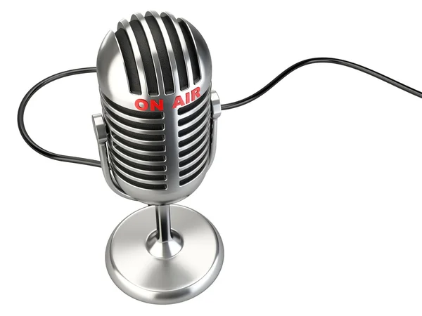 Микрофон в стиле ретро с табличкой "on air" — стоковое фото