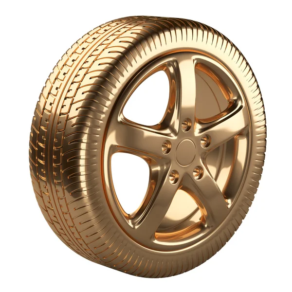 Modern golden car wheel isolated on a white background — Stock Photo, Image