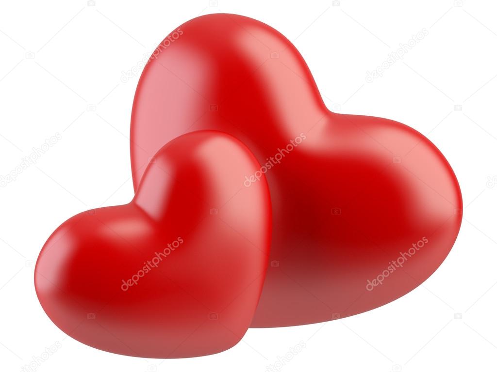 Two red hearts isolated on a white.