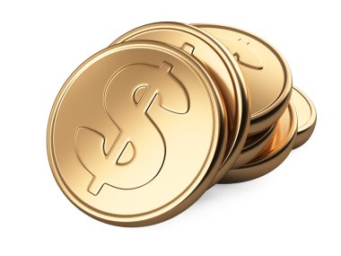 Altın sikke üzerinde beyaz izole yığını