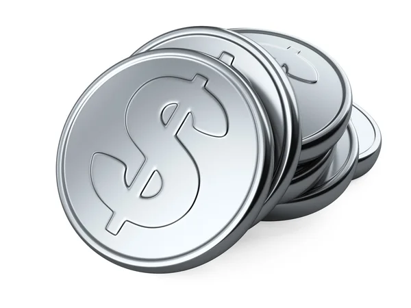 Стек серебряных монет, изолированных на белом — стоковое фото