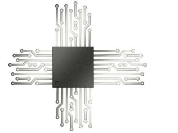 Ilustración 3d de la unidad central del procesador del microprocesador de la CPU con contactos — Foto de Stock