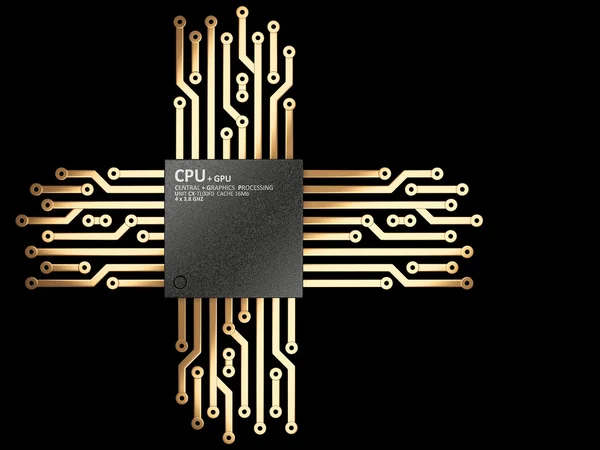 3D illustratie van cpu-chip centrale processoreenheid met contactpersonen — Stockfoto
