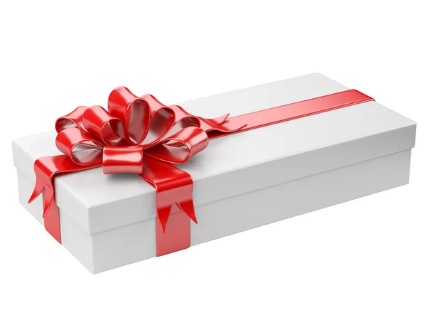 White gift box with blank gift tag — Stock Photo, Image