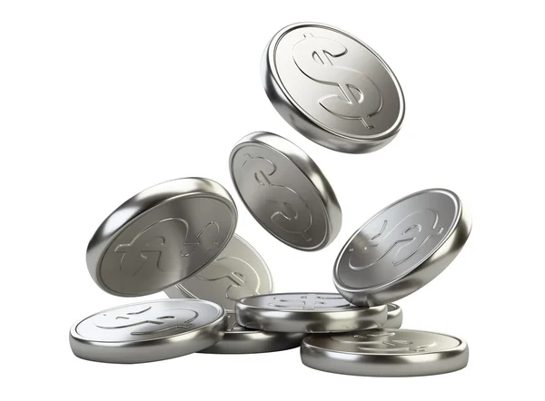Spadające monety srebrne — Zdjęcie stockowe