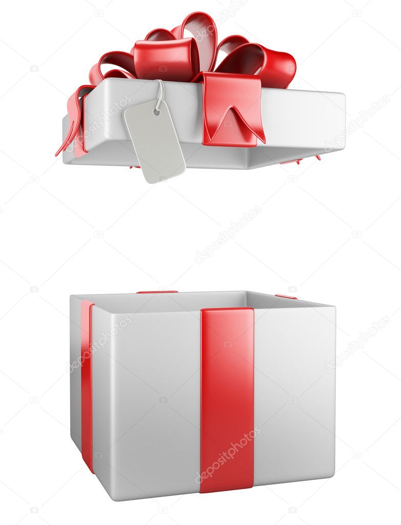 Opened gift box blank gift tag  