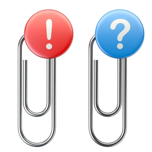 Paperclip met vraag en exlamation teken. — Stockfoto