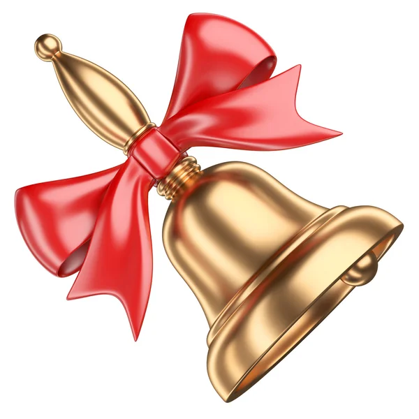 Gold school bell with red ribbon and bow. — Stock Photo, Image