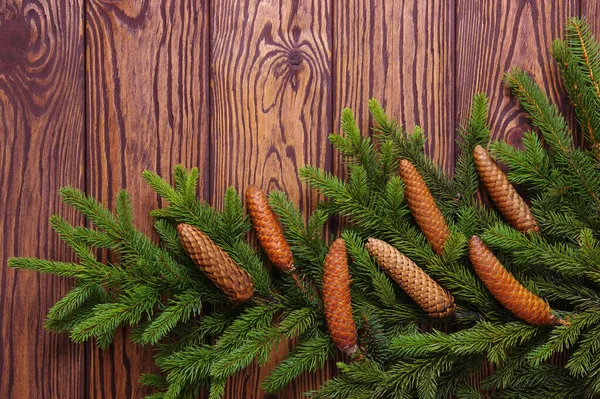 Vánoční Dřevěné Pozadí Jedlí — Stock fotografie