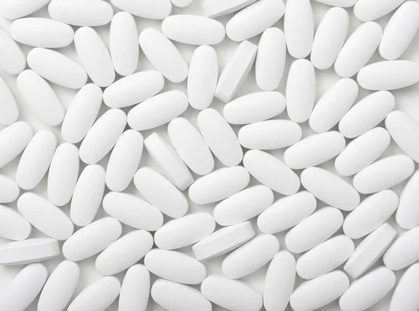Weiße Pillen Tabletten Hintergrund Ansicht Von Oben — Stockfoto