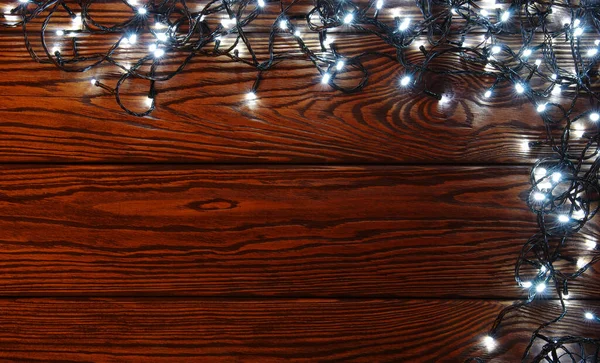 Noel Işıkları Eski Ahşap Arka Plan — Stok fotoğraf