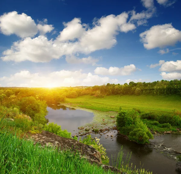 Paysage Avec Rivière Soleil — Photo