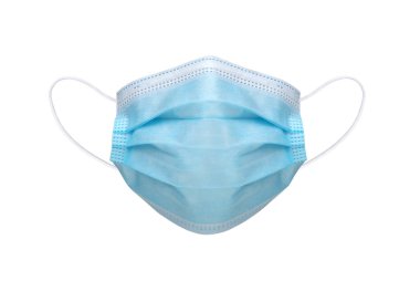Tıbbi koruyucu maske beyaz arka planda izole edilmiş.