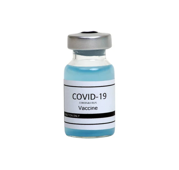 Ampoule Vaccin Covid Isolée Sur Fond Blanc Coronavirus Flacon Médecine — Photo