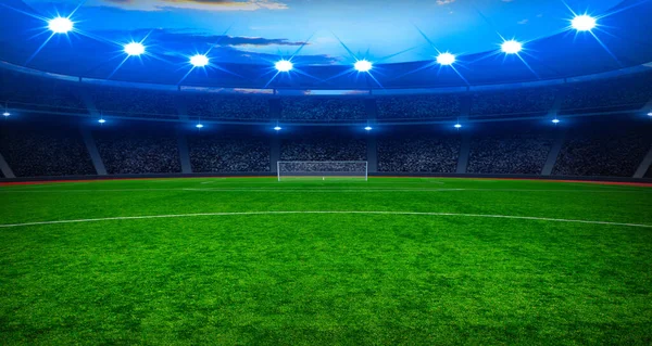 Het Voetbalstadion Met Felle Lichten — Stockfoto