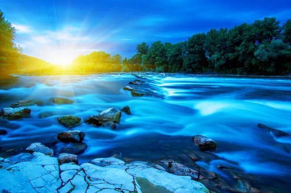 Rzeka Wody Zachód Słońca Krajobraz — Zdjęcie stockowe