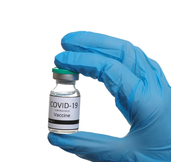白い背景に隔離された医師の手の中にコロナウイルスワクチン Covid 2019 Nconvパンデミック — ストック写真