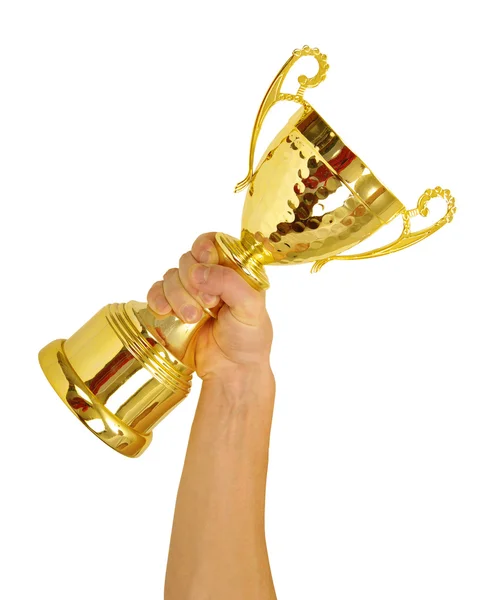 Mão e troféu dourado — Fotografia de Stock
