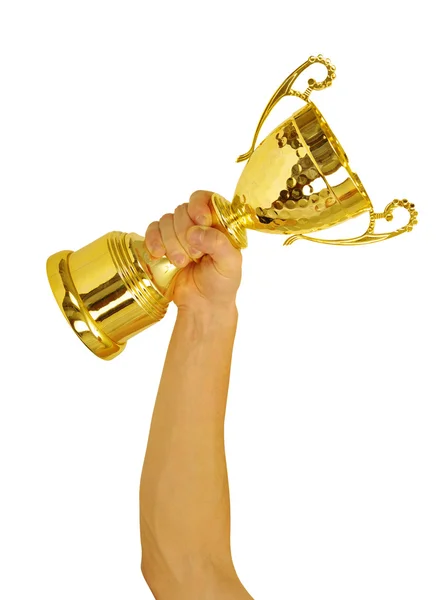 Mão e troféu dourado — Fotografia de Stock