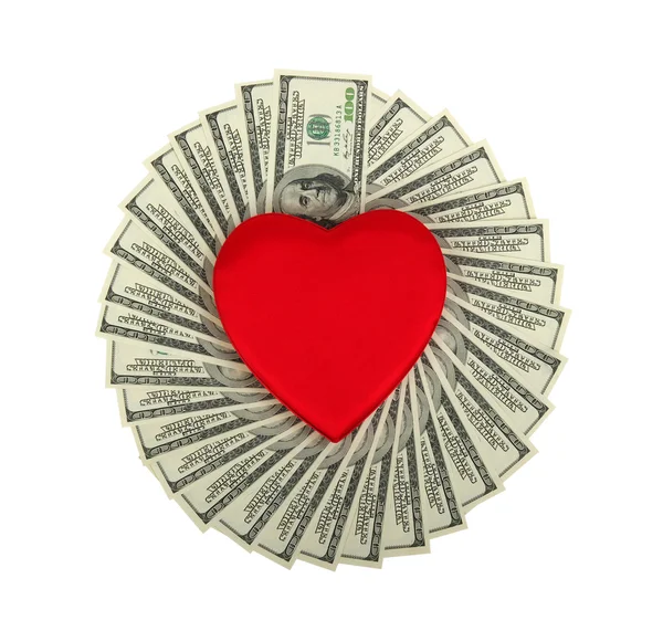 Cuore rosso e dolar — Foto Stock