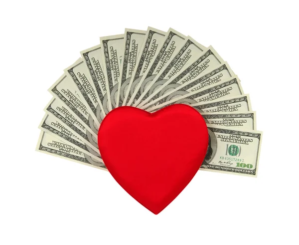 Cuore rosso e dolar — Foto Stock