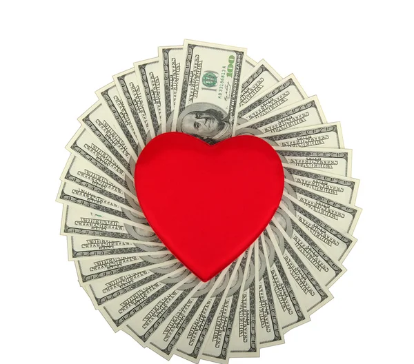 Czerwone serce i dolar — Zdjęcie stockowe