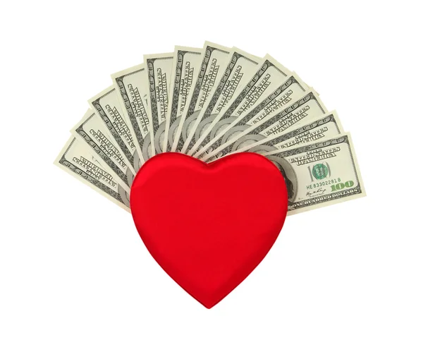 Cuore rosso e dolar — Foto Stock