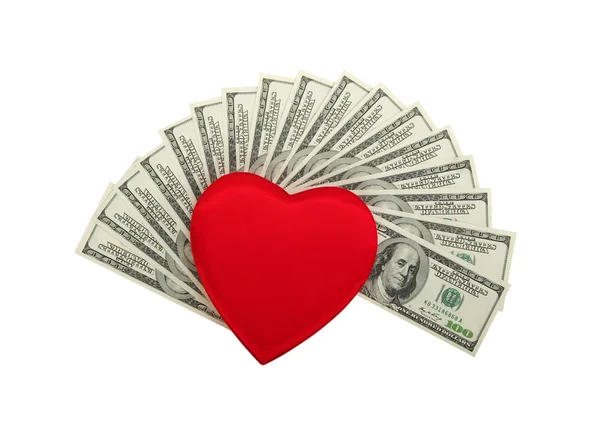 Rotes Herz und Dolar — Stockfoto