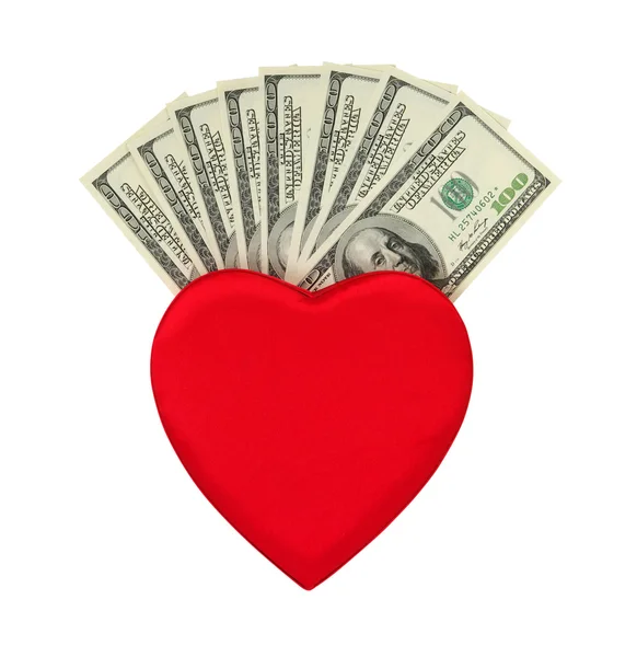 Cuore rosso e dolar — Foto Stock