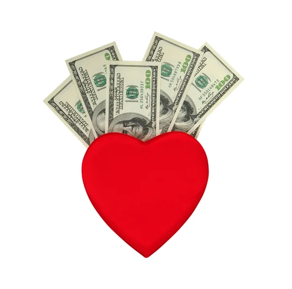 Cuore rosso e dolar — Foto Stock