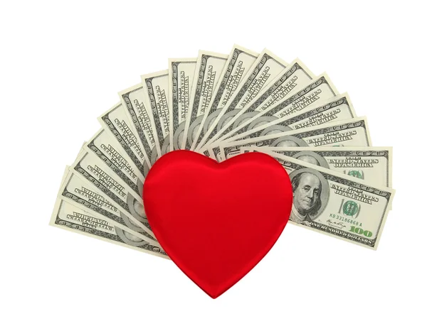 Cuore rosso e dolar — Foto Stock