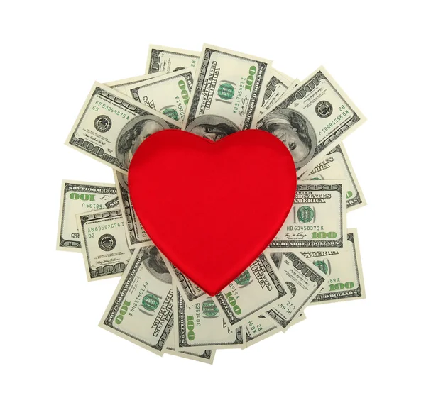 Cuore rosso e dolar — Foto Stock