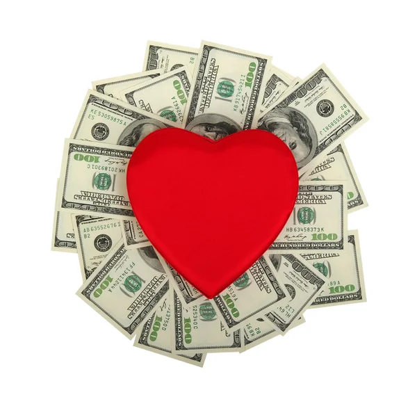 Cuore rosso e dolar — Foto Stock