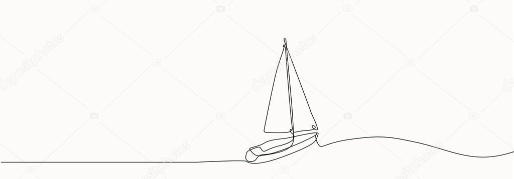 Continuous line drawing of sailing boat on the white